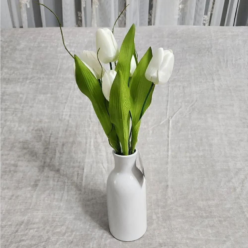 New White Real Feel Tulip Arrangement in Ceramic Vase, 16